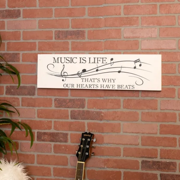 Wall Quotes & Signs-Kirkland's Home Music Is Life Wall Plaque White/Black