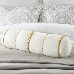 Pillows-Kirkland's Home Mustard Braided Twist Lumbar Throw Pillow Yellow/White