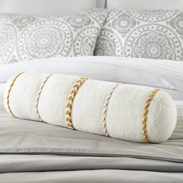 Pillows-Kirkland's Home Mustard Braided Twist Lumbar Throw Pillow Yellow/White
