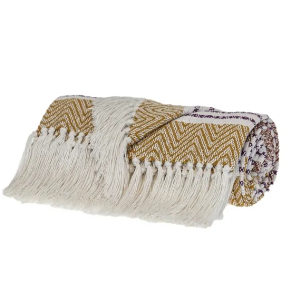 Blankets & Throws-Kirkland's Home Mustard Herringbone Multi Striped Throw Yellow