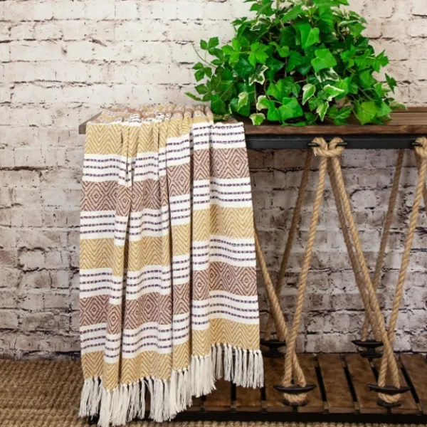 Blankets & Throws-Kirkland's Home Mustard Herringbone Multi Striped Throw Yellow