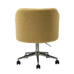 Office Furniture-Kirkland's Home Mustard Sherpa Upholstered Swivel Office Chair Yellow