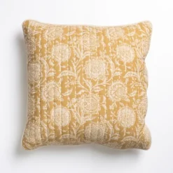 Pillows-Kirkland's Home Mustard Stitched Blossoms Pillow Yellow