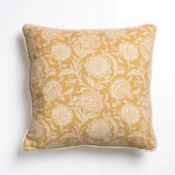 Pillows-Kirkland's Home Mustard Stitched Blossoms Pillow Yellow
