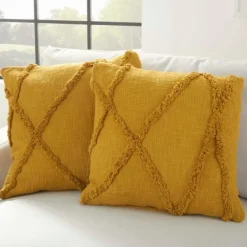 Pillows-Kirkland's Home Mustard Tufted Abstract Diamond Pillows, Set Of 2 Yellow