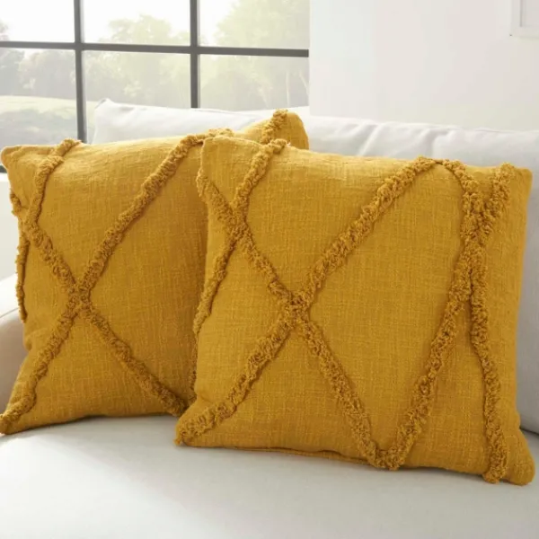 Pillows-Kirkland's Home Mustard Tufted Abstract Diamond Pillows, Set Of 2 Yellow