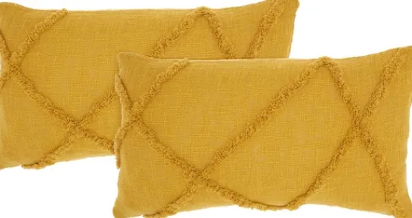Pillows-Kirkland's Home Mustard Tufted Diamond Lumbar Pillows, Set Of 2 Yellow