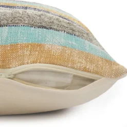 Pillows-Kirkland's Home Myrtle Tufted Stripes Lumbar Pillow Blue/Gray/Ivory