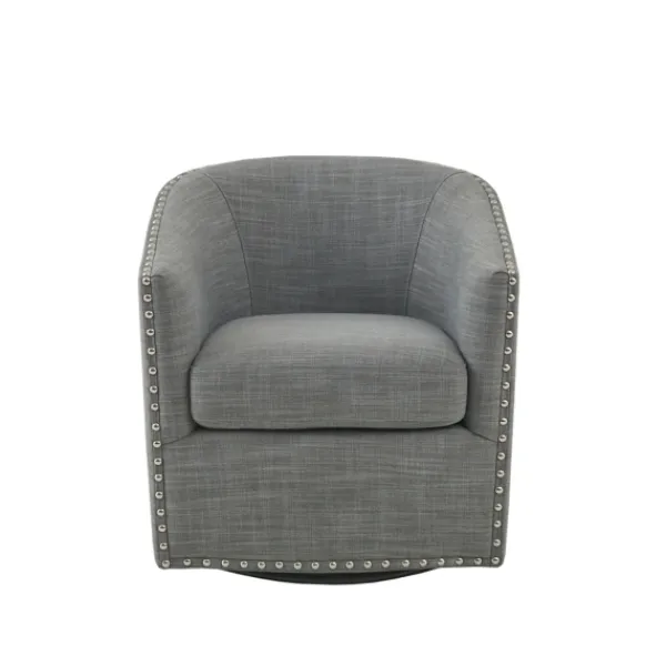 Accent Chairs-Kirkland's Home Nailhead Swivelling Barrel Accent Chair Gray