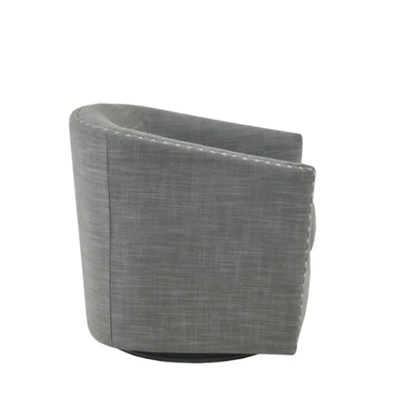 Accent Chairs-Kirkland's Home Nailhead Swivelling Barrel Accent Chair Gray