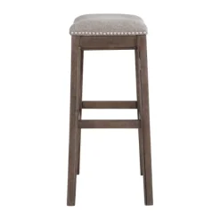 Bar Stools & Counter Height Stools-Kirkland's Home Nailhead Trim Saddle Bar Stool Gray