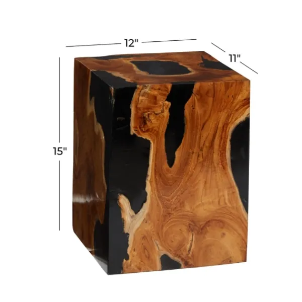 Accent & End Tables-Kirkland's Home Natural Abstract Teak Wood Grain Accent Table Brown