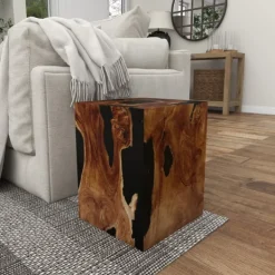 Accent & End Tables-Kirkland's Home Natural Abstract Teak Wood Grain Accent Table Brown