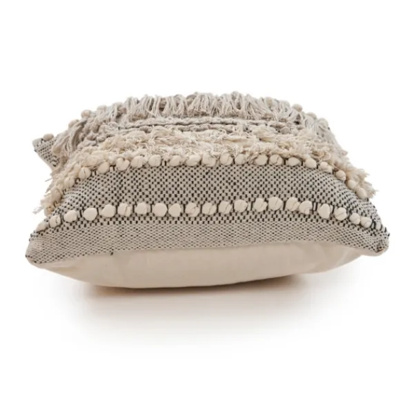 Pillows-Kirkland's Home Natural And Black Cozy Fringe Pillow Black/Ivory
