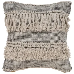 Pillows-Kirkland's Home Natural And Black Cozy Fringe Pillow Black/Ivory
