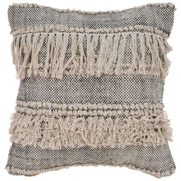 Pillows-Kirkland's Home Natural And Black Cozy Fringe Pillow Black/Ivory