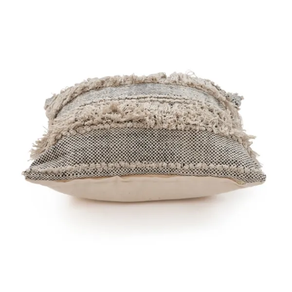 Pillows-Kirkland's Home Natural And Black Cozy Fringe Pillow Black/Ivory