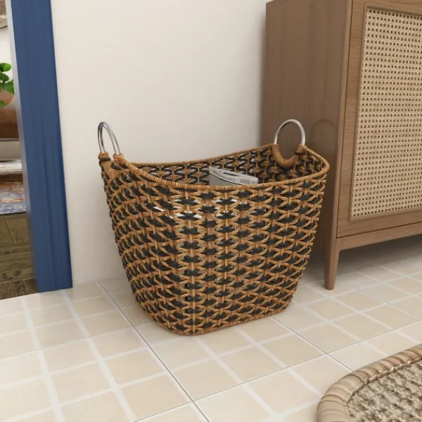 Baskets & Boxes-Kirkland's Home Natural And Black Seagrass Diamond Weave Basket Brown/Black