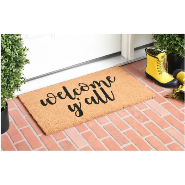 Doormats-Kirkland's Home Natural And Black Welcome Y'All Doormat Tan/Black
