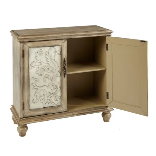 Cabinets & Sideboards-Kirkland's Home Natural And Cream Two-Tone Whitt Cabinet Tan