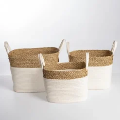 Baskets & Boxes-Kirkland's Home Natural And White Woven Baskets, Set Of 3 Tan/White
