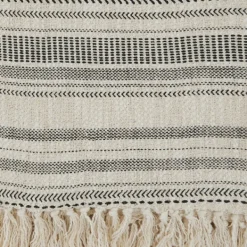 Blankets & Throws-Kirkland's Home Natural Block Print Throw With Fringe Ivory/Gray