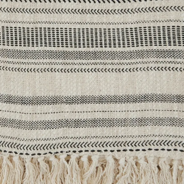Blankets & Throws-Kirkland's Home Natural Block Print Throw With Fringe Ivory/Gray