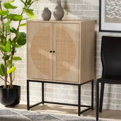 Cabinets & Sideboards-Kirkland's Home Natural Cane And Wood 2-Door Cabinet