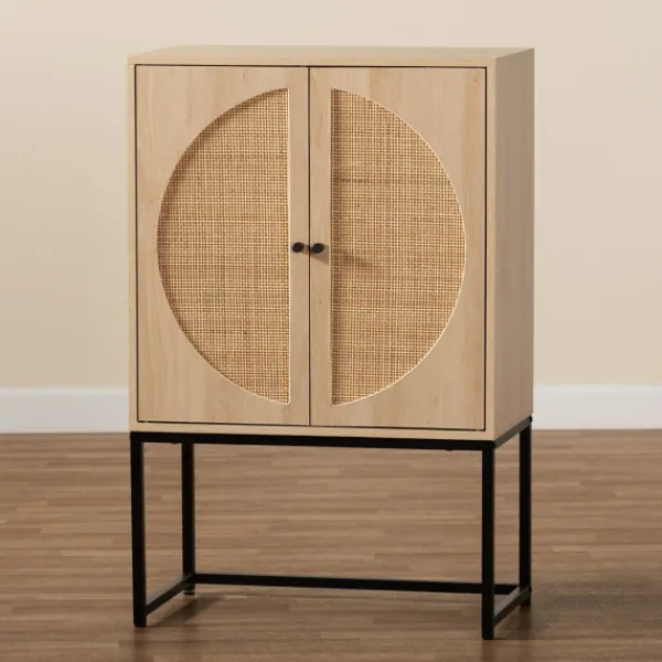 Cabinets & Sideboards-Kirkland's Home Natural Cane And Wood 2-Door Cabinet