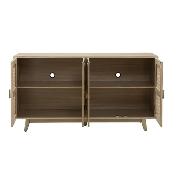 Cabinets & Sideboards-Kirkland's Home Natural Cane Wood Storage Media Cabinet Tan