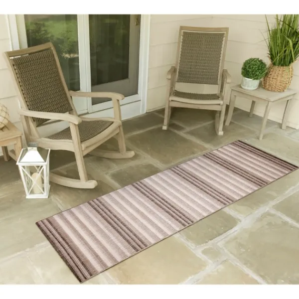 Outdoor Rugs-Kirkland's Home Natural Canva Striped Outdoor Runner Tan