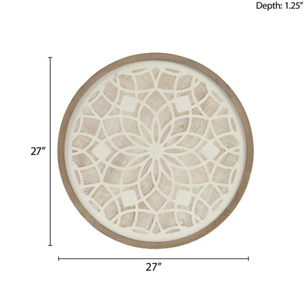 Wall Plaques-Kirkland's Home Natural Carved Wood Medallion Round Wall Plaque Tan