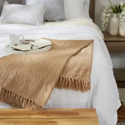 Blankets & Throws-Kirkland's Home Natural Chenille Fringe Throw Tan