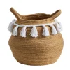 Baskets & Boxes-Kirkland's Home Natural Cotton Woven Tassel Basket Brown/White