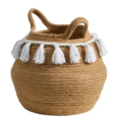 Baskets & Boxes-Kirkland's Home Natural Cotton Woven Tassel Basket Brown/White