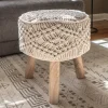 Benches & Ottomans-Kirkland's Home Natural Crochet Stool Tan/Ivory