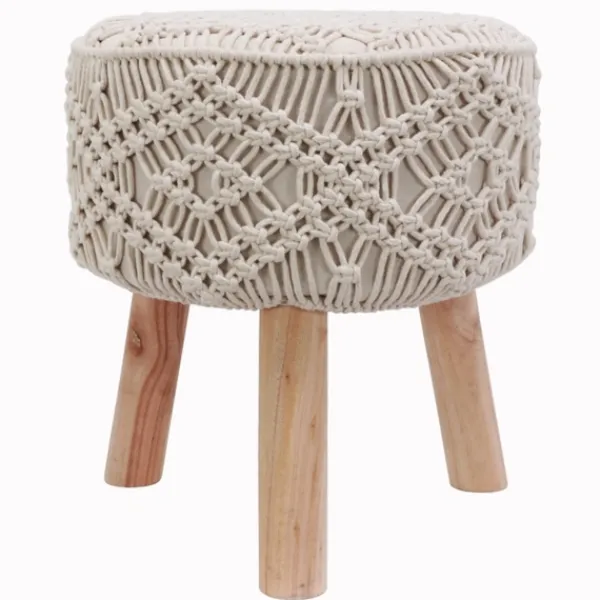 Benches & Ottomans-Kirkland's Home Natural Crochet Stool Tan/Ivory