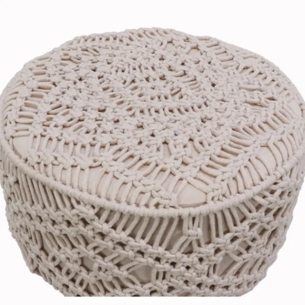 Benches & Ottomans-Kirkland's Home Natural Crochet Stool Tan/Ivory