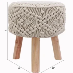 Benches & Ottomans-Kirkland's Home Natural Crochet Stool Tan/Ivory