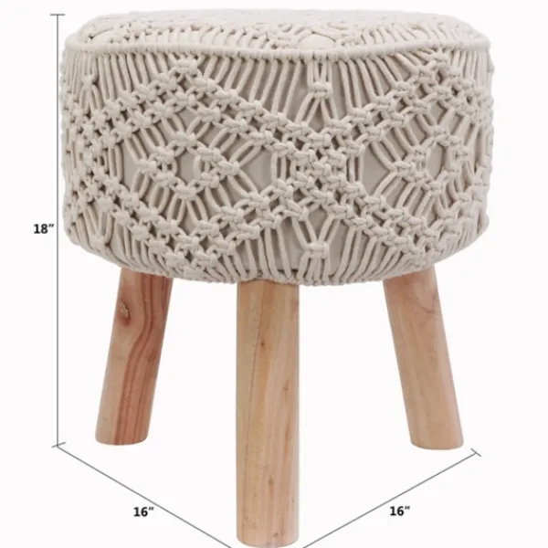 Benches & Ottomans-Kirkland's Home Natural Crochet Stool Tan/Ivory