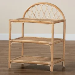 Bookshelves-Kirkland's Home Natural Curled Rattan 3-Tiered Bookcase