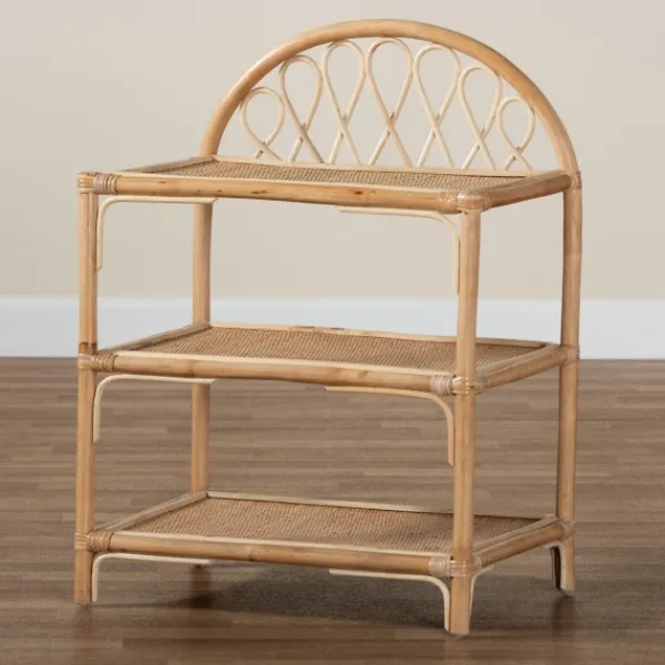 Bookshelves-Kirkland's Home Natural Curled Rattan 3-Tiered Bookcase