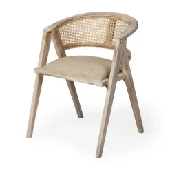 Dining Chairs-Kirkland's Home Natural Curved Rat And Linen Dining Chair Tan
