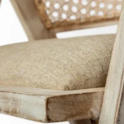 Dining Chairs-Kirkland's Home Natural Curved Rat And Linen Dining Chair Tan