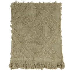 Blankets & Throws-Kirkland's Home Natural Diamond Pattern Throw Blanket Tan