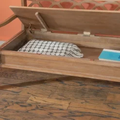 Benches & Ottomans-Kirkland's Home Natural Driftwood Fretwork Back Storage Bench Brown