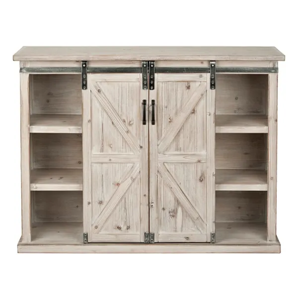 Entryway Furniture-Kirkland's Home Natural Farmhouse Sliding Door Cabinet Gray