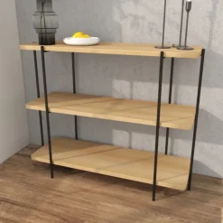 Console Tables-Kirkland's Home Natural Fir Open 3-Tier Console Table Tan/Black