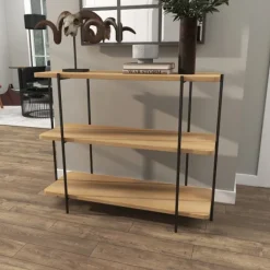Console Tables-Kirkland's Home Natural Fir Open 3-Tier Console Table Tan/Black