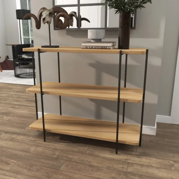 Console Tables-Kirkland's Home Natural Fir Open 3-Tier Console Table Tan/Black